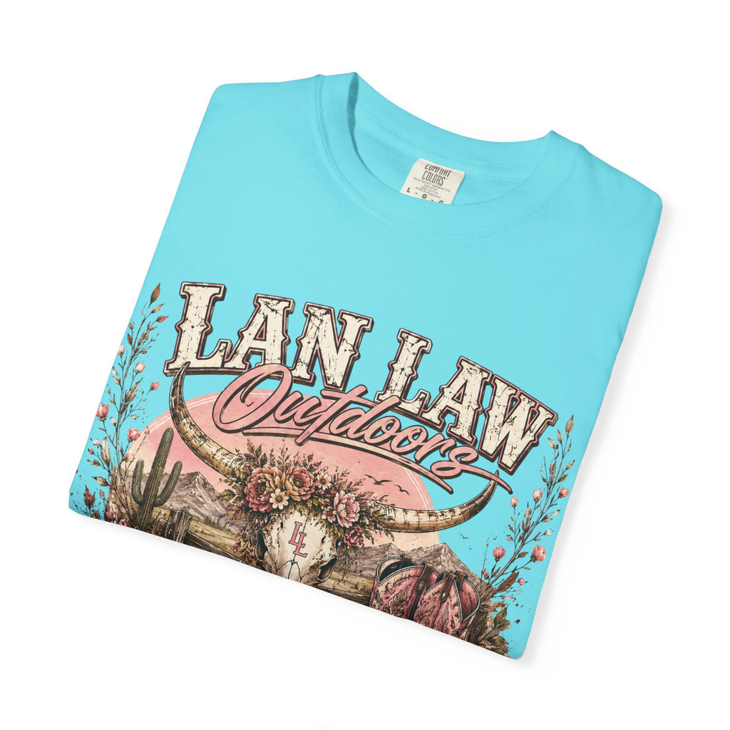 Cowboy Western Graphic T-Shirt — 'Lan Law Outdoors' Rustic Desert Design
