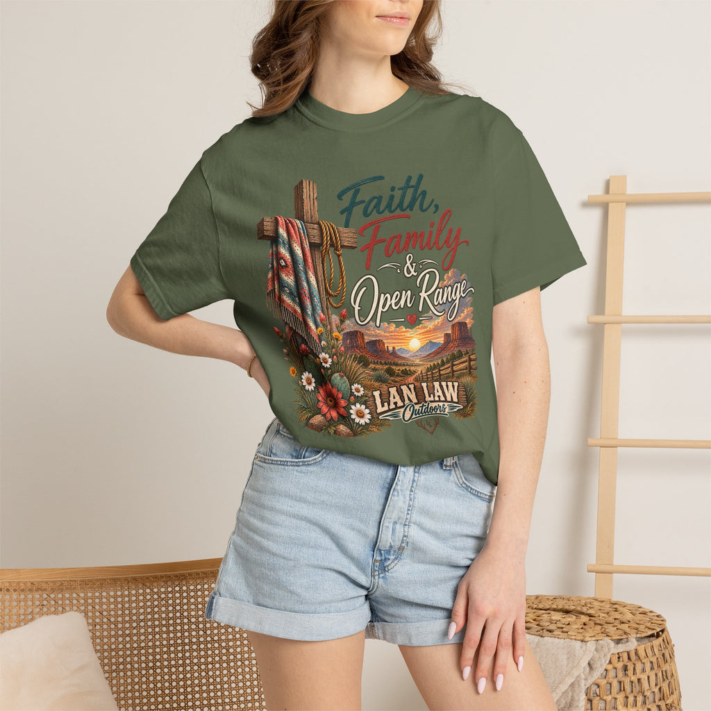 Faith, Family & Open Range T-Shirt — Western Ranch Lan Law Graphic Tee