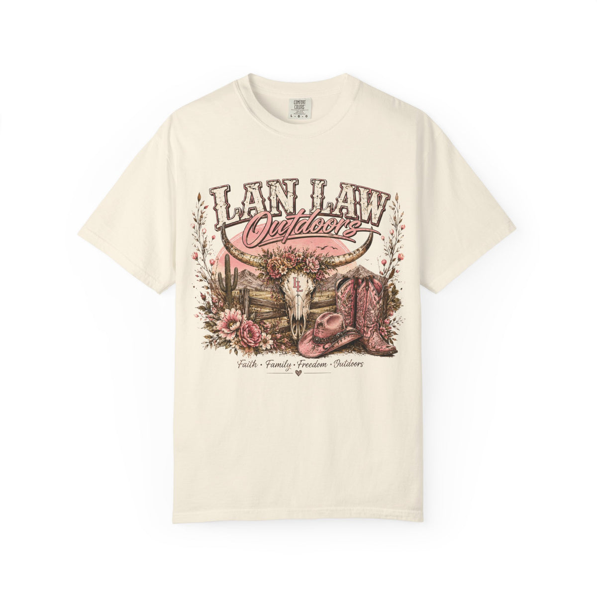 Cowboy Western Graphic T-Shirt — 'Lan Law Outdoors' Rustic Desert Design
