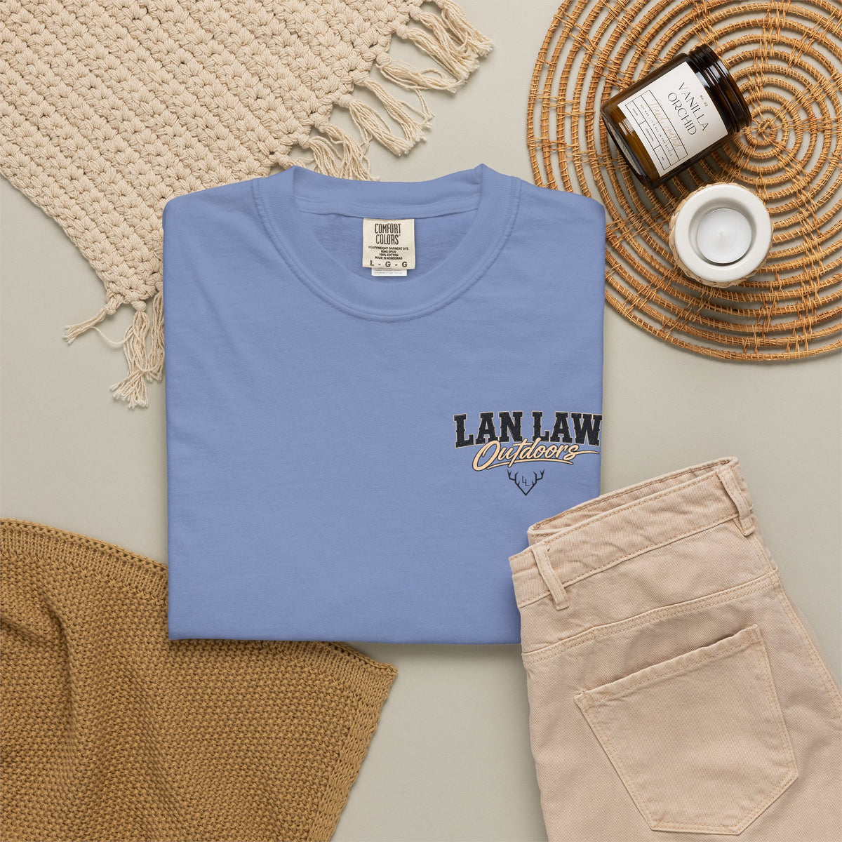 Lan Law Outdoors T-Shirt — American Flag Deer Skull Hunting Graphic Tee