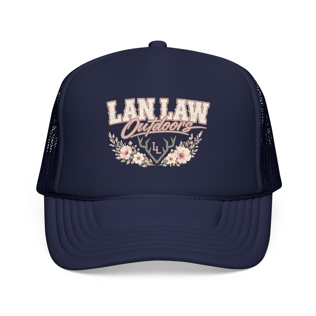 Trucker Hat — "Lan Law Outdoors" Floral Mesh Foam Cap