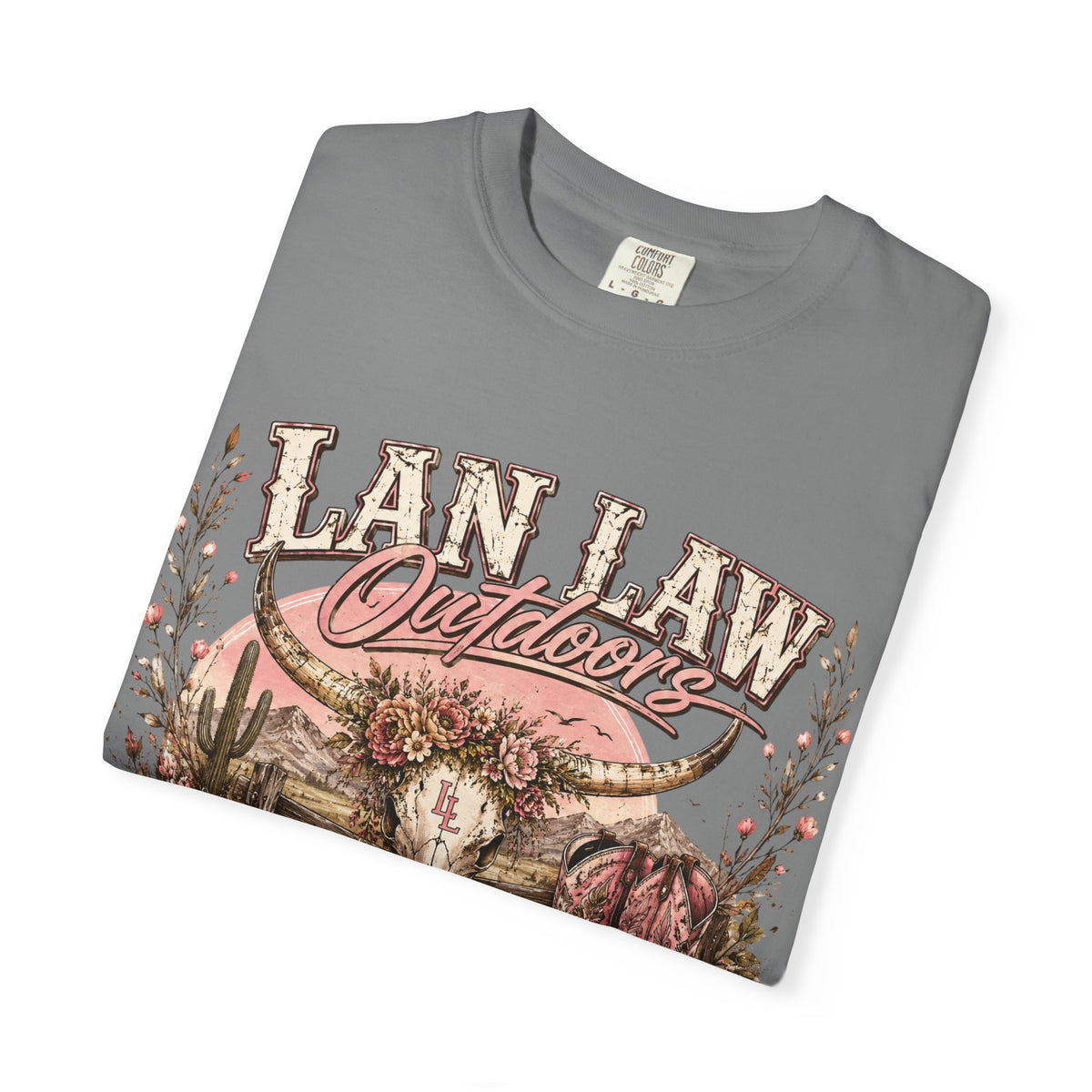 Cowboy Western Graphic T-Shirt — 'Lan Law Outdoors' Rustic Desert Design