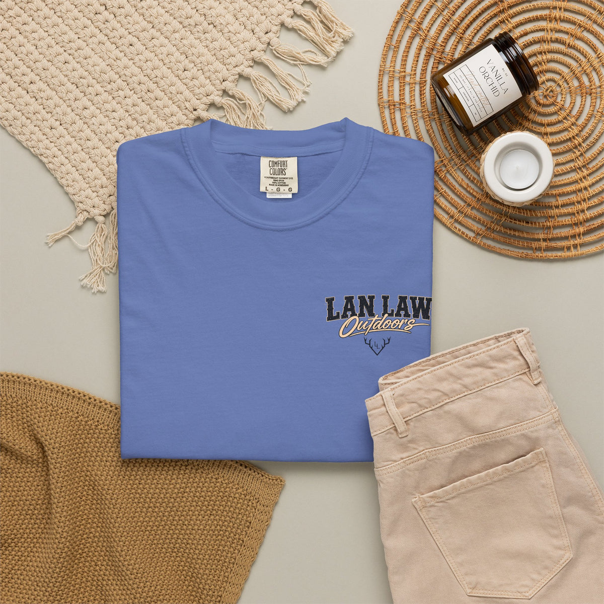 Lan Law Outdoors T-Shirt — American Flag Deer Skull Hunting Graphic Tee
