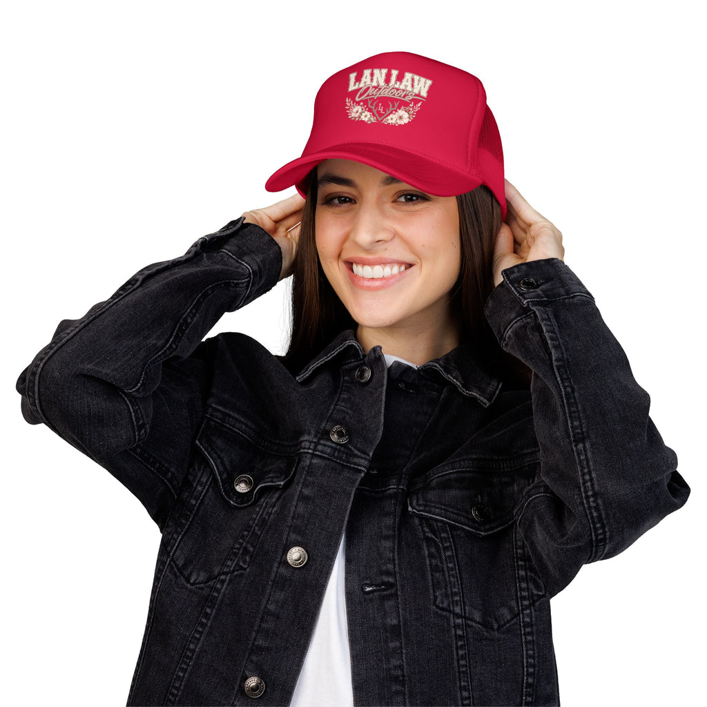 Trucker Hat — "Lan Law Outdoors" Floral Mesh Foam Cap