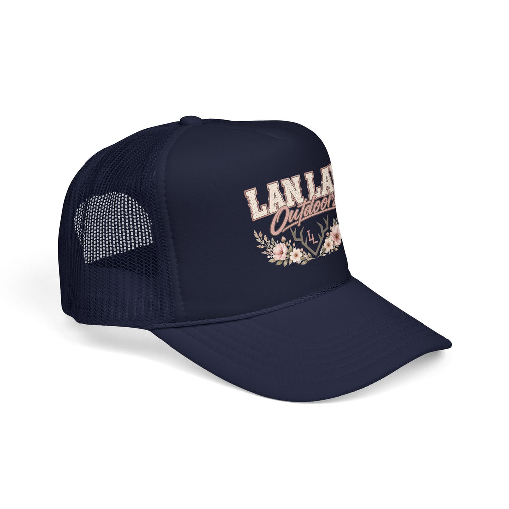 Trucker Hat — "Lan Law Outdoors" Floral Mesh Foam Cap