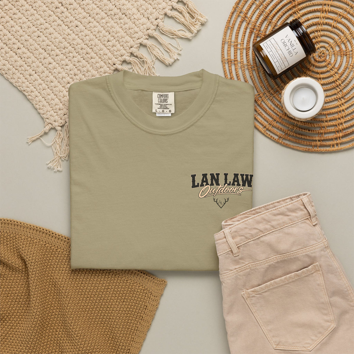 Lan Law Outdoors T-Shirt — American Flag Deer Skull Hunting Graphic Tee
