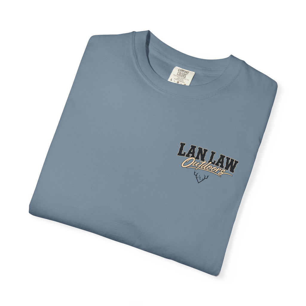 Lan Law Outdoors T-Shirt — American Flag Deer Skull Hunting Graphic Tee