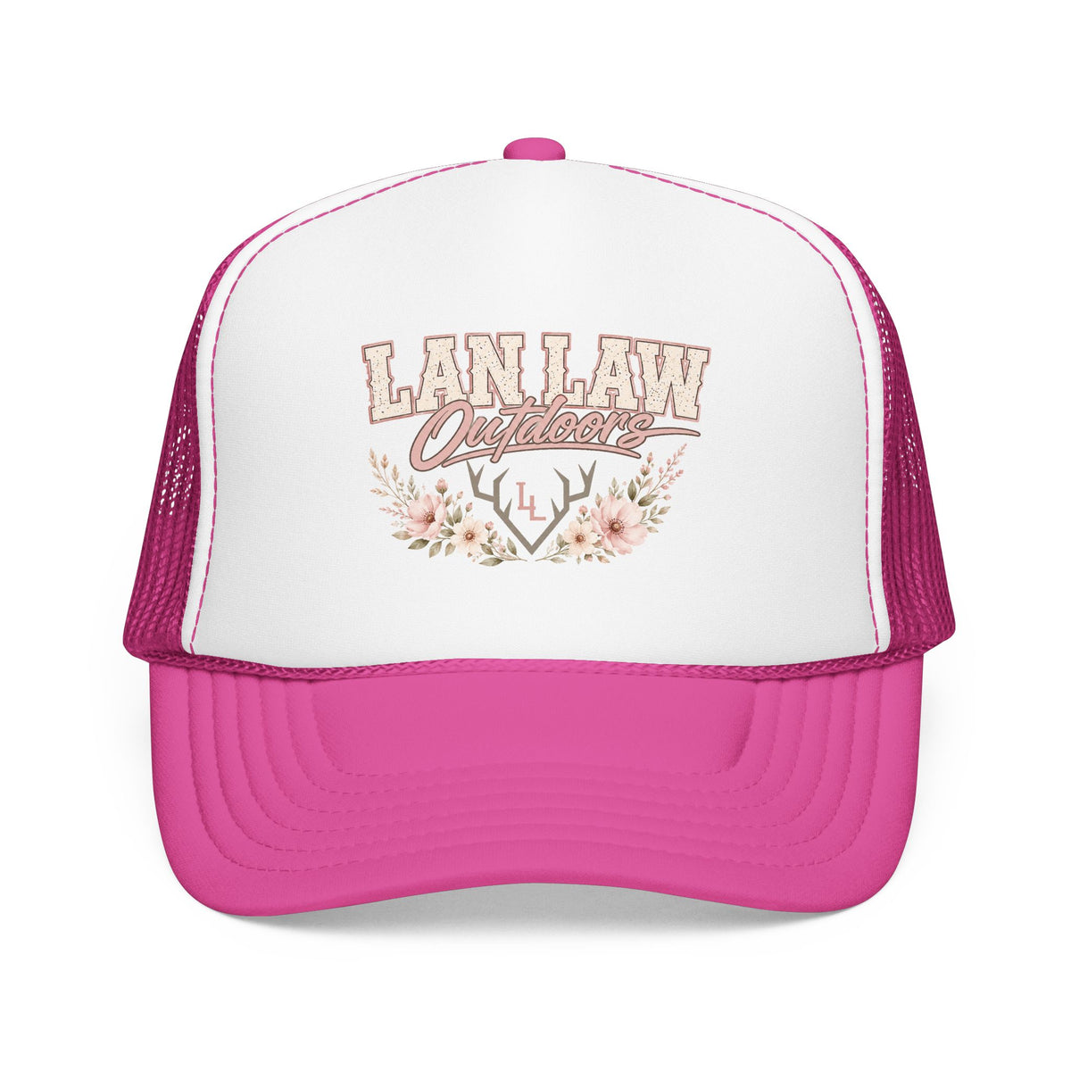 Trucker Hat — "Lan Law Outdoors" Floral Mesh Foam Cap