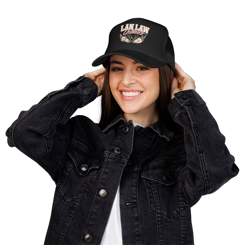 Trucker Hat — "Lan Law Outdoors" Floral Mesh Foam Cap