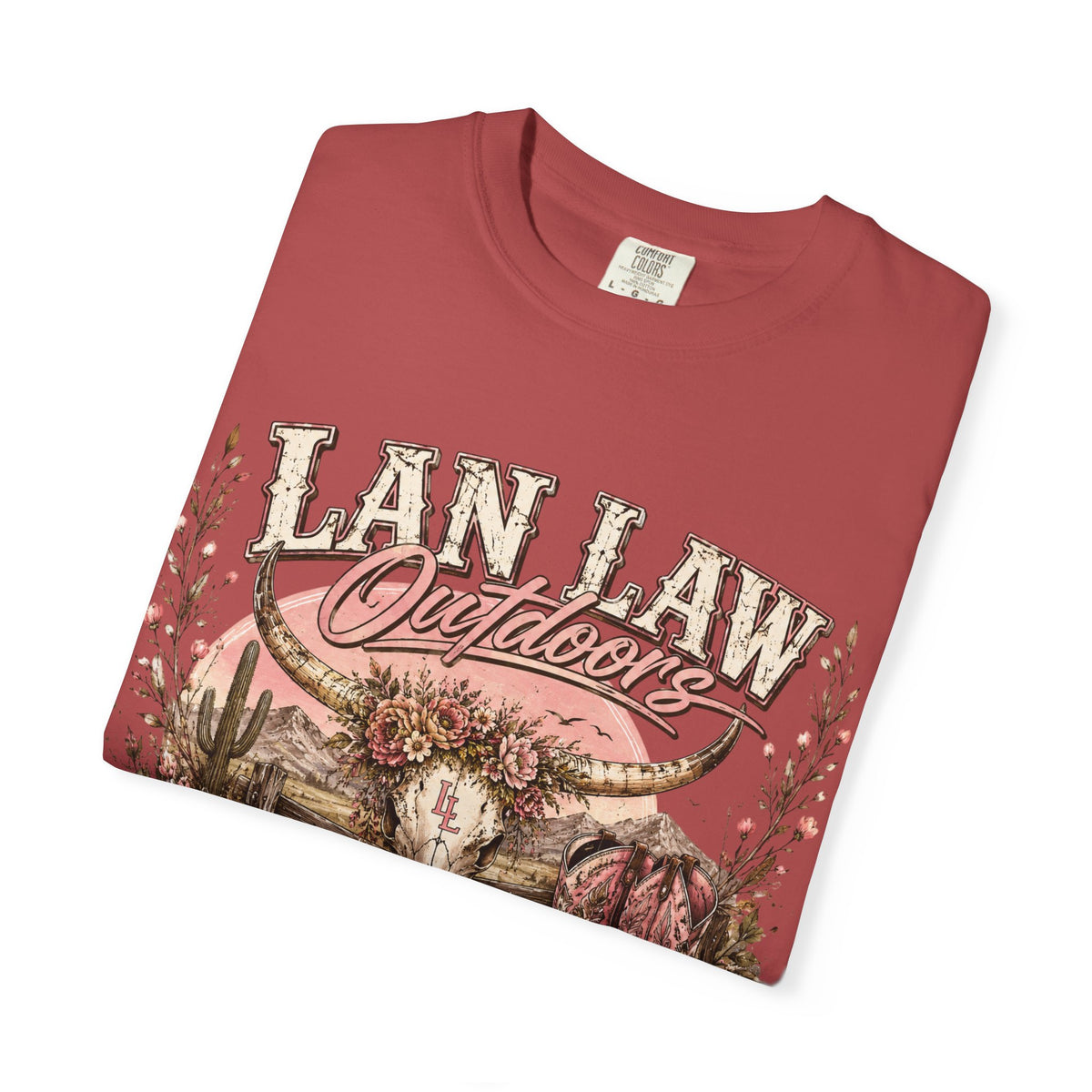 Cowboy Western Graphic T-Shirt — 'Lan Law Outdoors' Rustic Desert Design