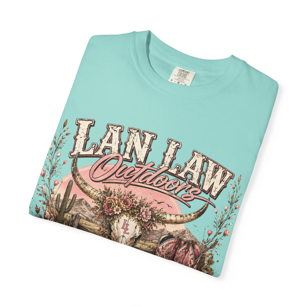 Cowboy Western Graphic T-Shirt — 'Lan Law Outdoors' Rustic Desert Design