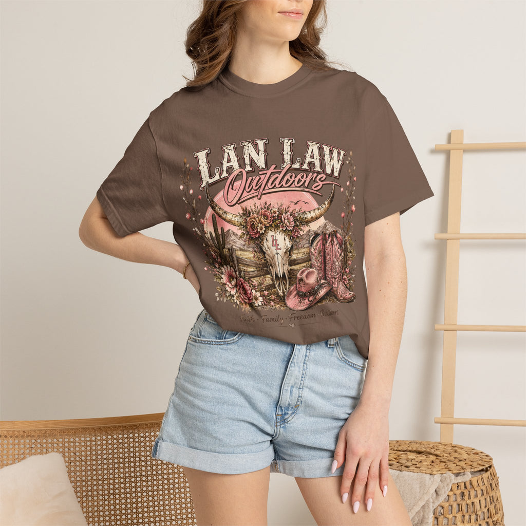 Cowboy Western Graphic T-Shirt — 'Lan Law Outdoors' Rustic Desert Design