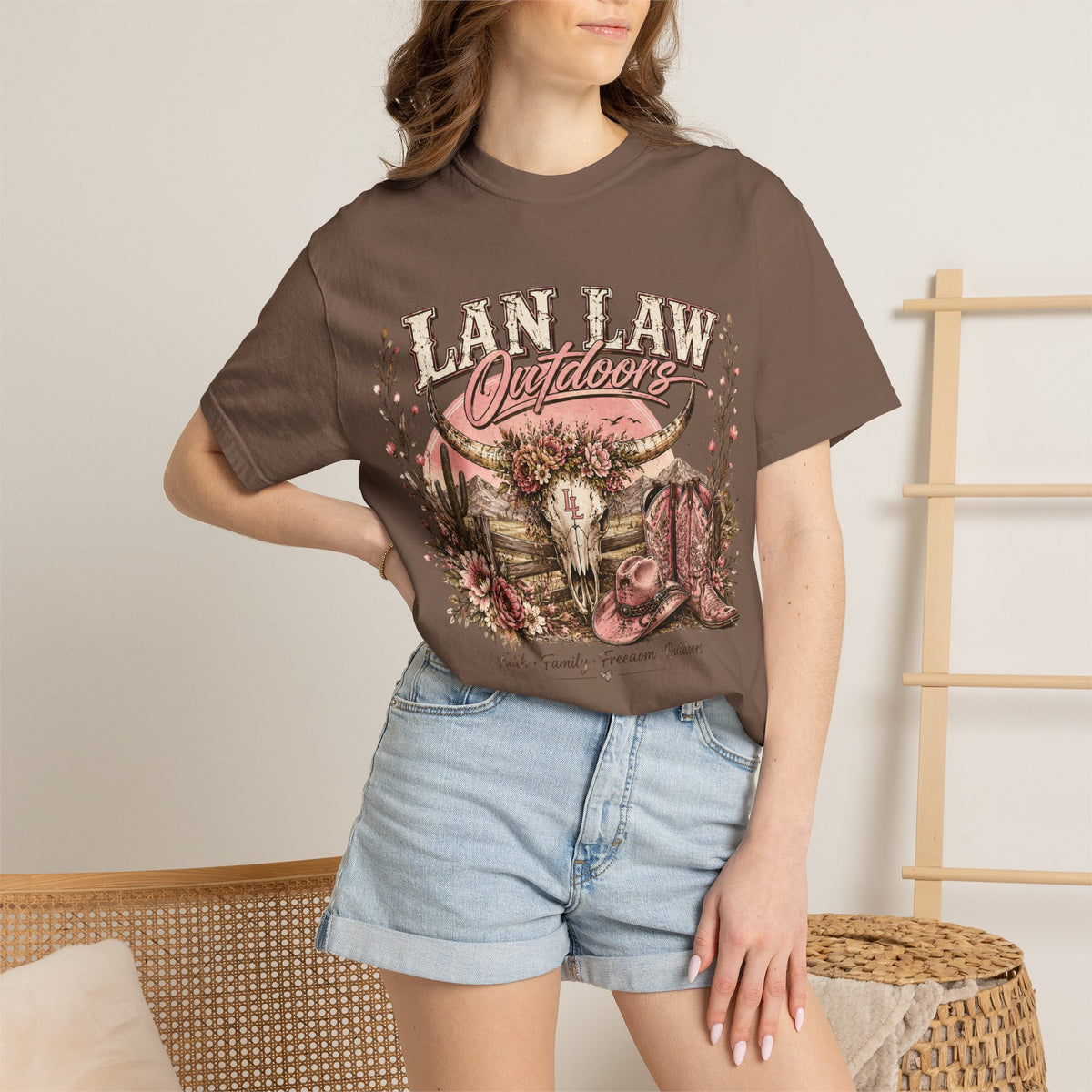 Cowboy Western Graphic T-Shirt — 'Lan Law Outdoors' Rustic Desert Design