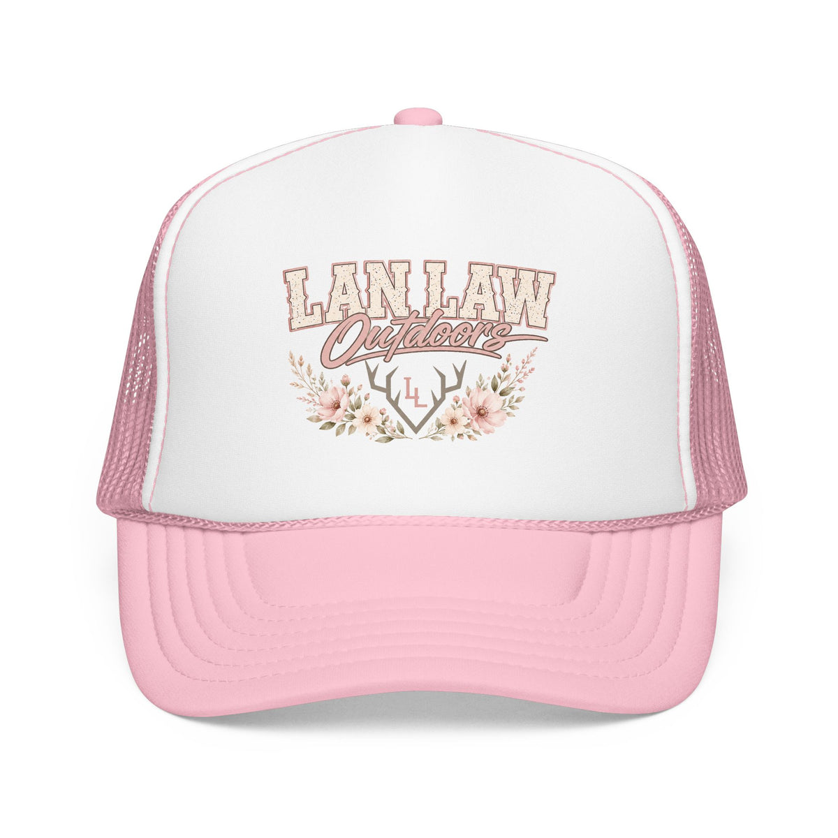 Trucker Hat — "Lan Law Outdoors" Floral Mesh Foam Cap