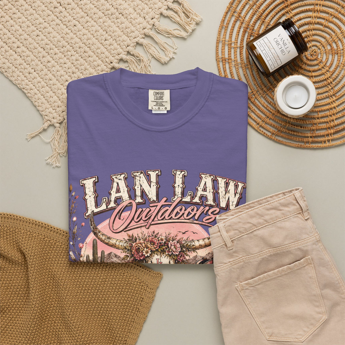Cowboy Western Graphic T-Shirt — 'Lan Law Outdoors' Rustic Desert Design