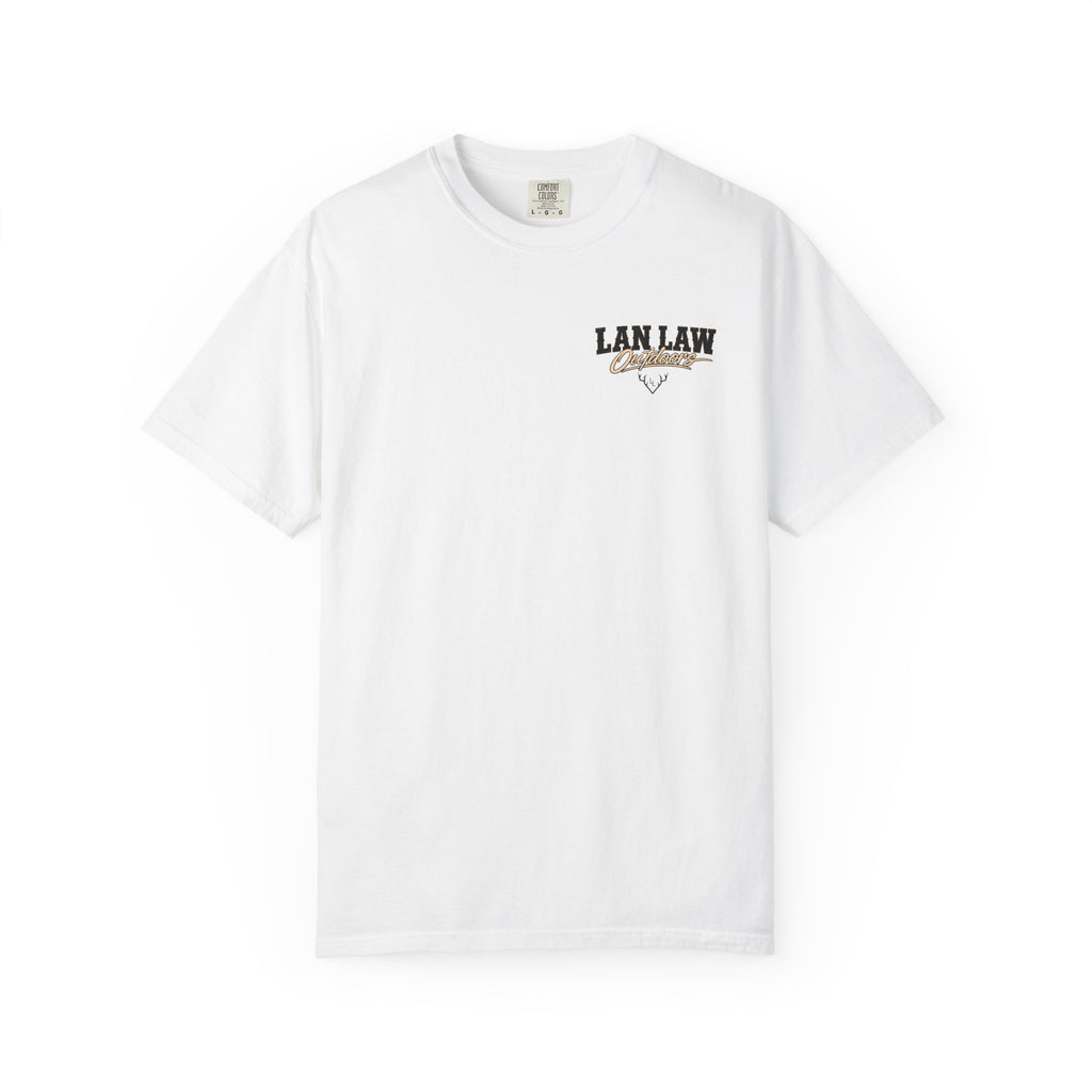 Lan Law Outdoors T-Shirt — American Flag Deer Skull Hunting Graphic Tee