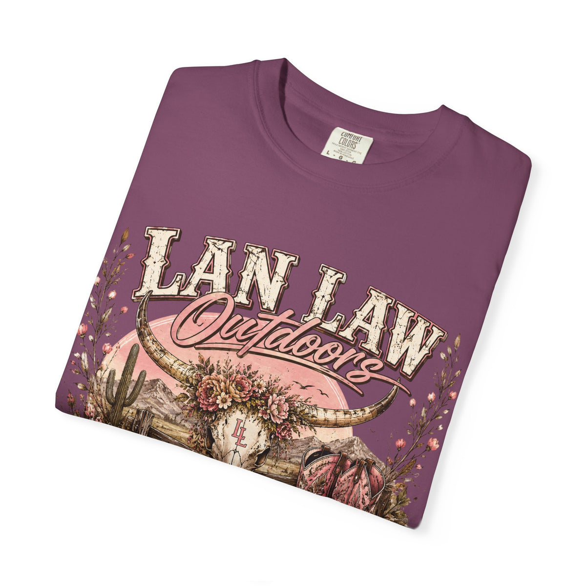 Cowboy Western Graphic T-Shirt — 'Lan Law Outdoors' Rustic Desert Design
