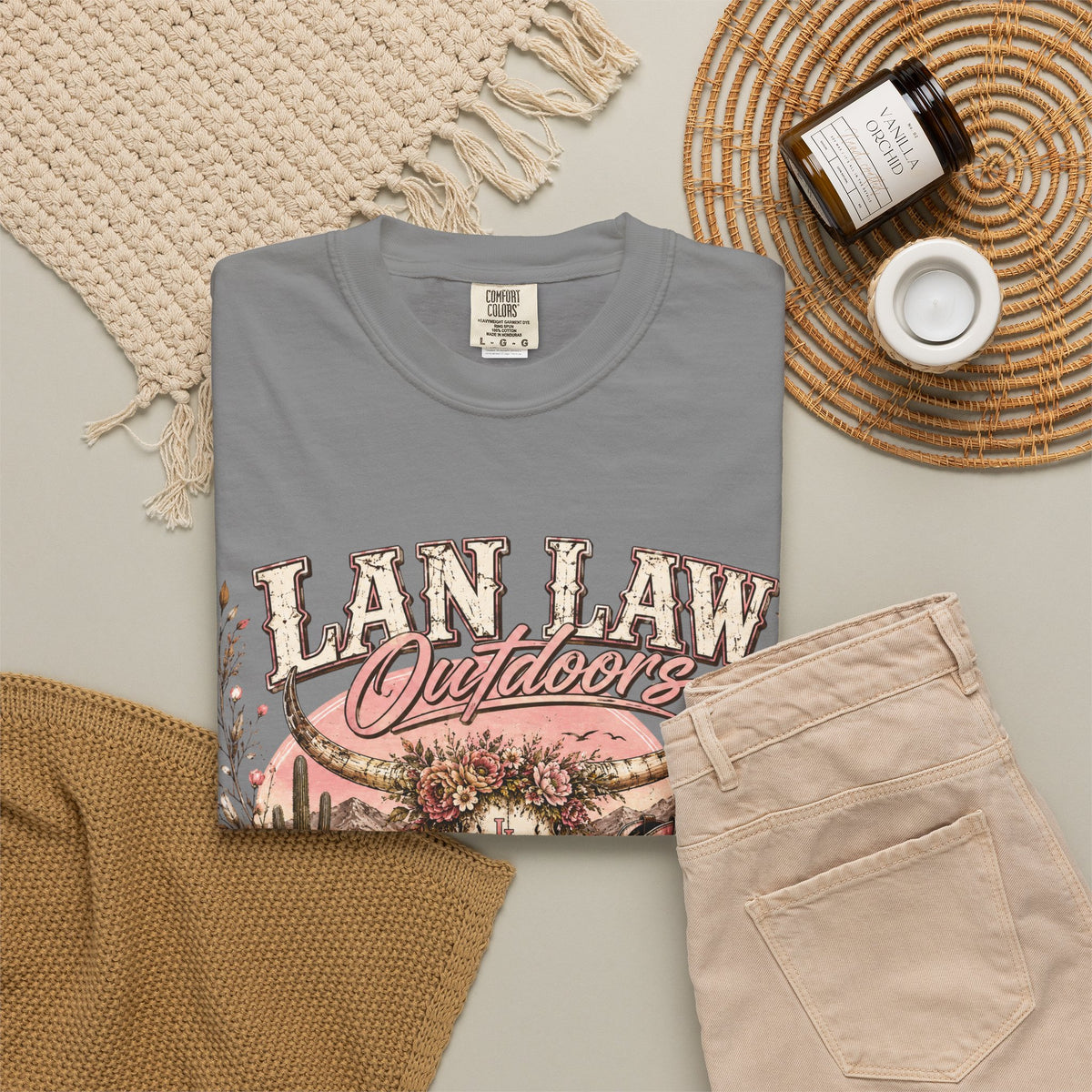 Cowboy Western Graphic T-Shirt — 'Lan Law Outdoors' Rustic Desert Design