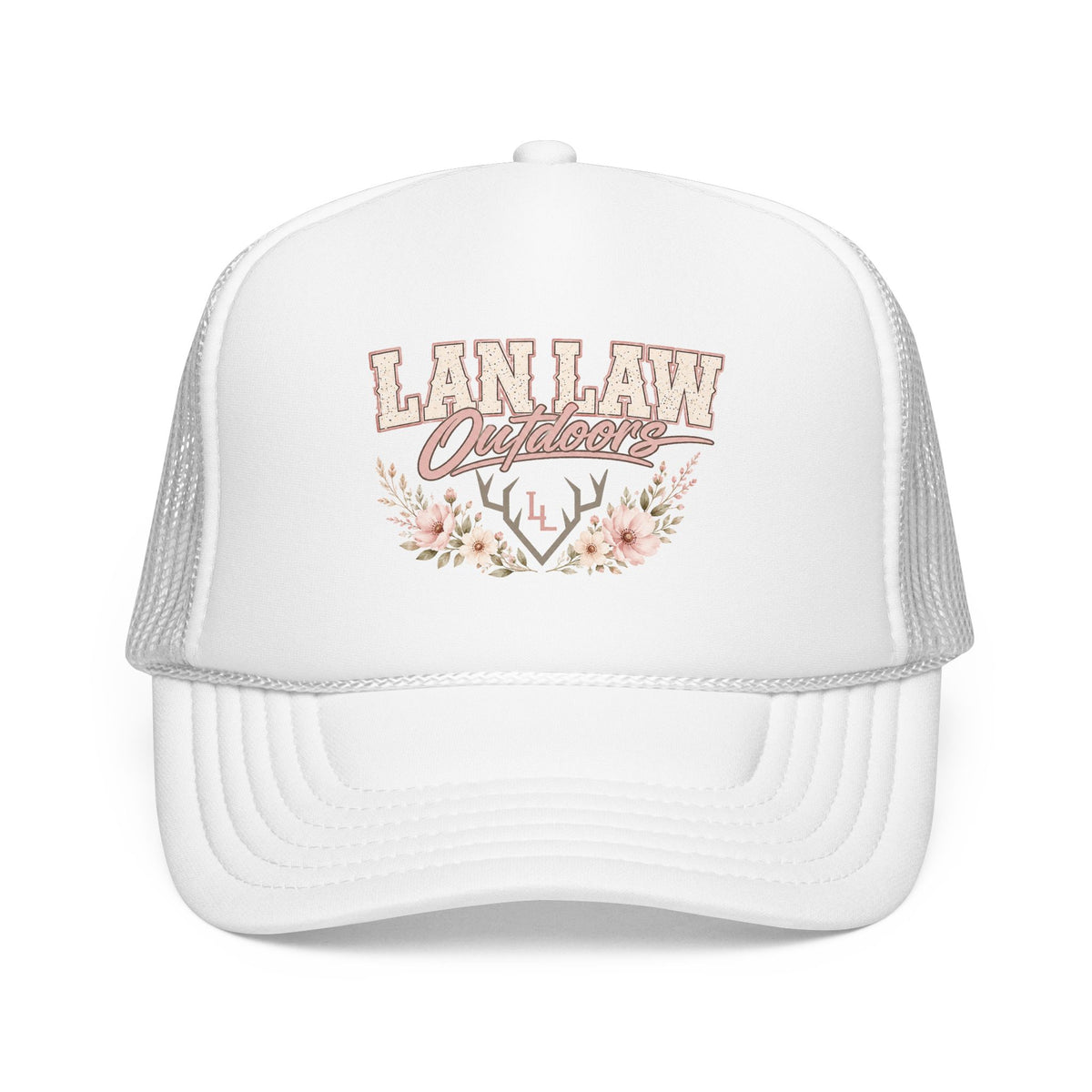 Trucker Hat — "Lan Law Outdoors" Floral Mesh Foam Cap