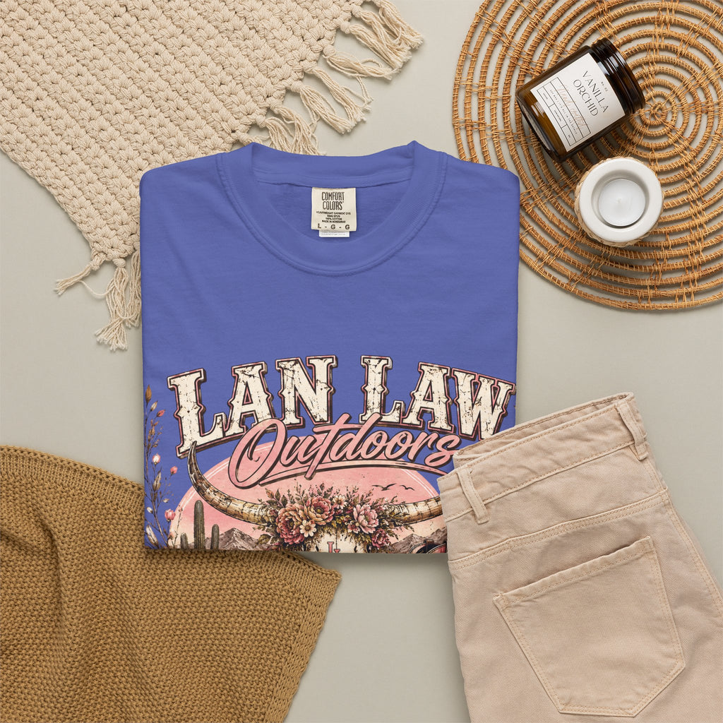 Cowboy Western Graphic T-Shirt — 'Lan Law Outdoors' Rustic Desert Design