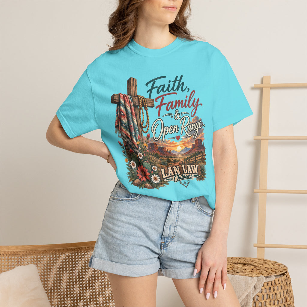 Faith, Family & Open Range T-Shirt — Western Ranch Lan Law Graphic Tee