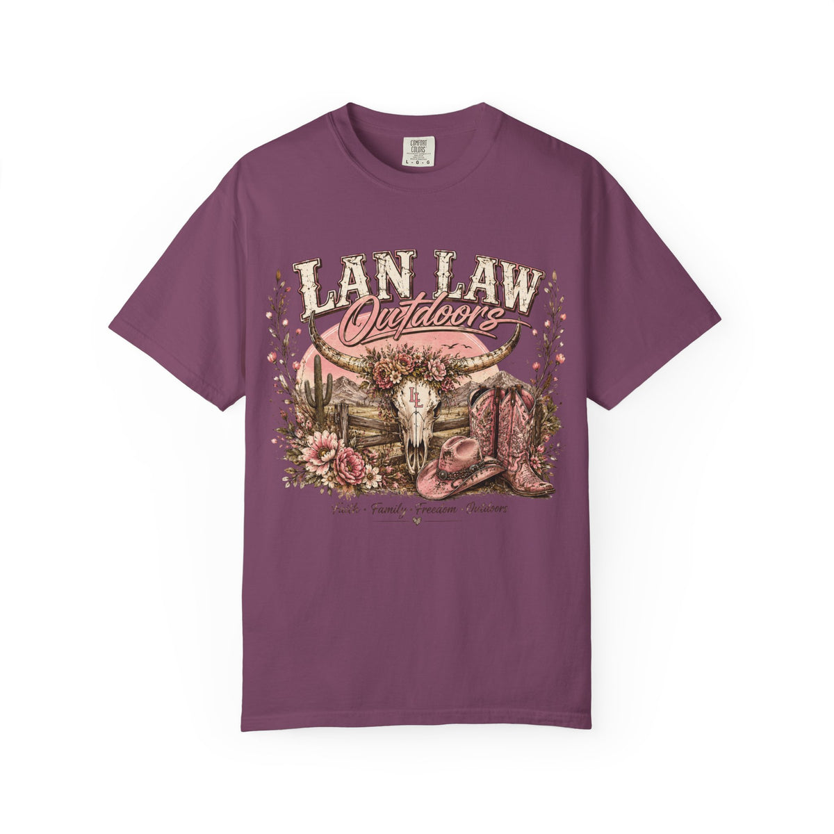 Cowboy Western Graphic T-Shirt — 'Lan Law Outdoors' Rustic Desert Design