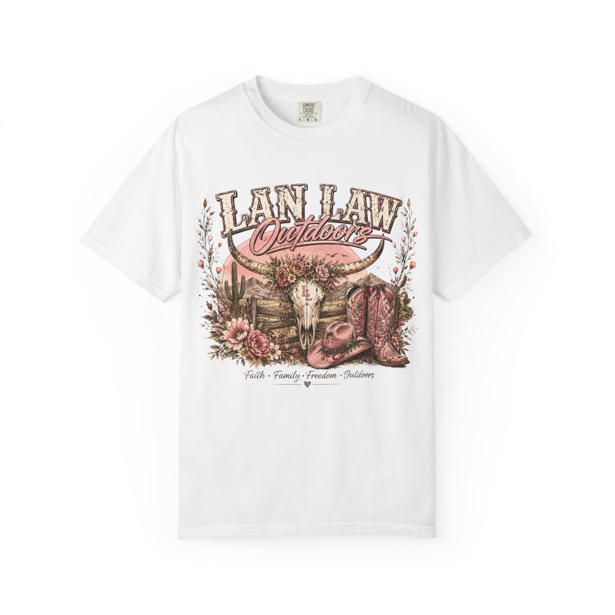 Cowboy Western Graphic T-Shirt — 'Lan Law Outdoors' Rustic Desert Design