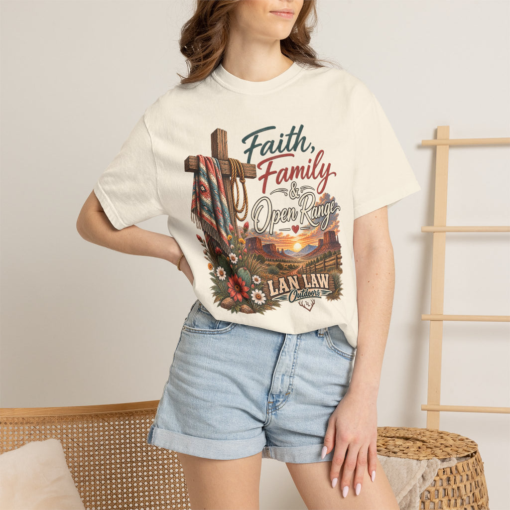 Faith, Family & Open Range T-Shirt — Western Ranch Lan Law Graphic Tee