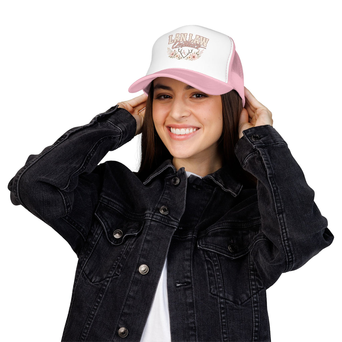 Trucker Hat — "Lan Law Outdoors" Floral Mesh Foam Cap