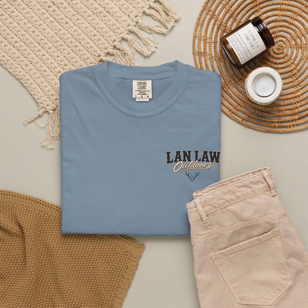 Lan Law Outdoors T-Shirt — American Flag Deer Skull Hunting Graphic Tee