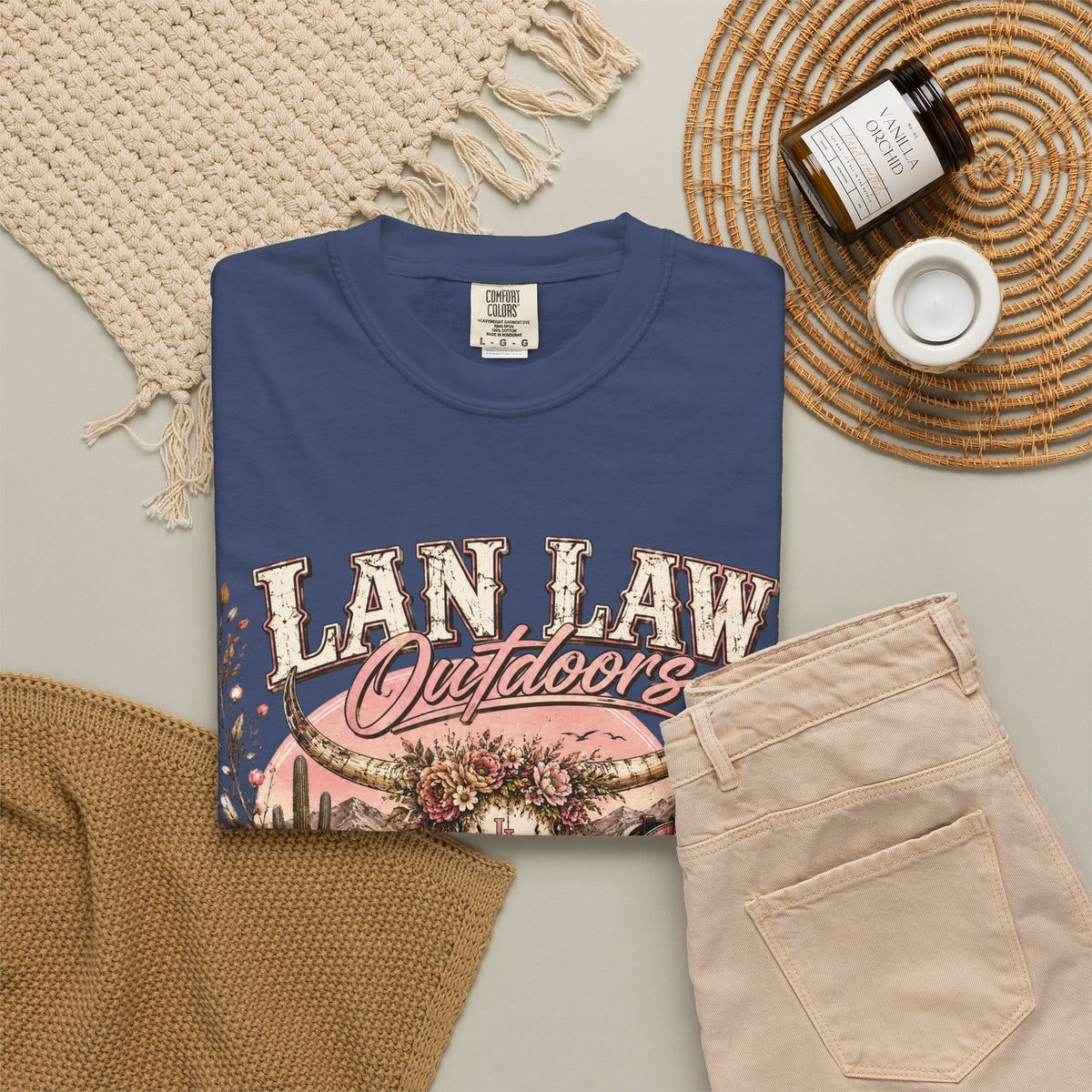 Cowboy Western Graphic T-Shirt — 'Lan Law Outdoors' Rustic Desert Design