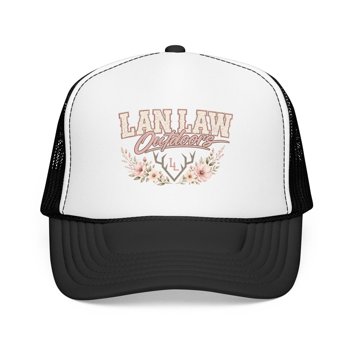 Trucker Hat — "Lan Law Outdoors" Floral Mesh Foam Cap