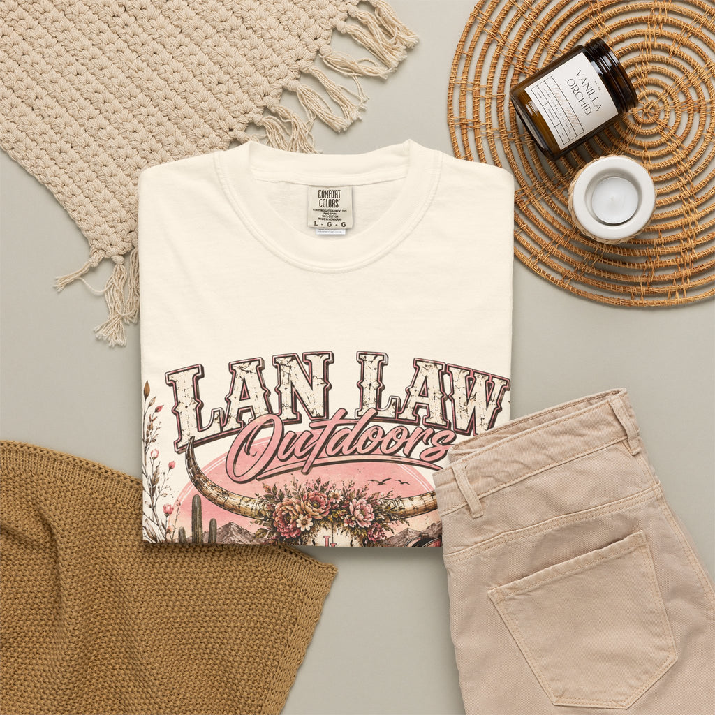 Cowboy Western Graphic T-Shirt — 'Lan Law Outdoors' Rustic Desert Design