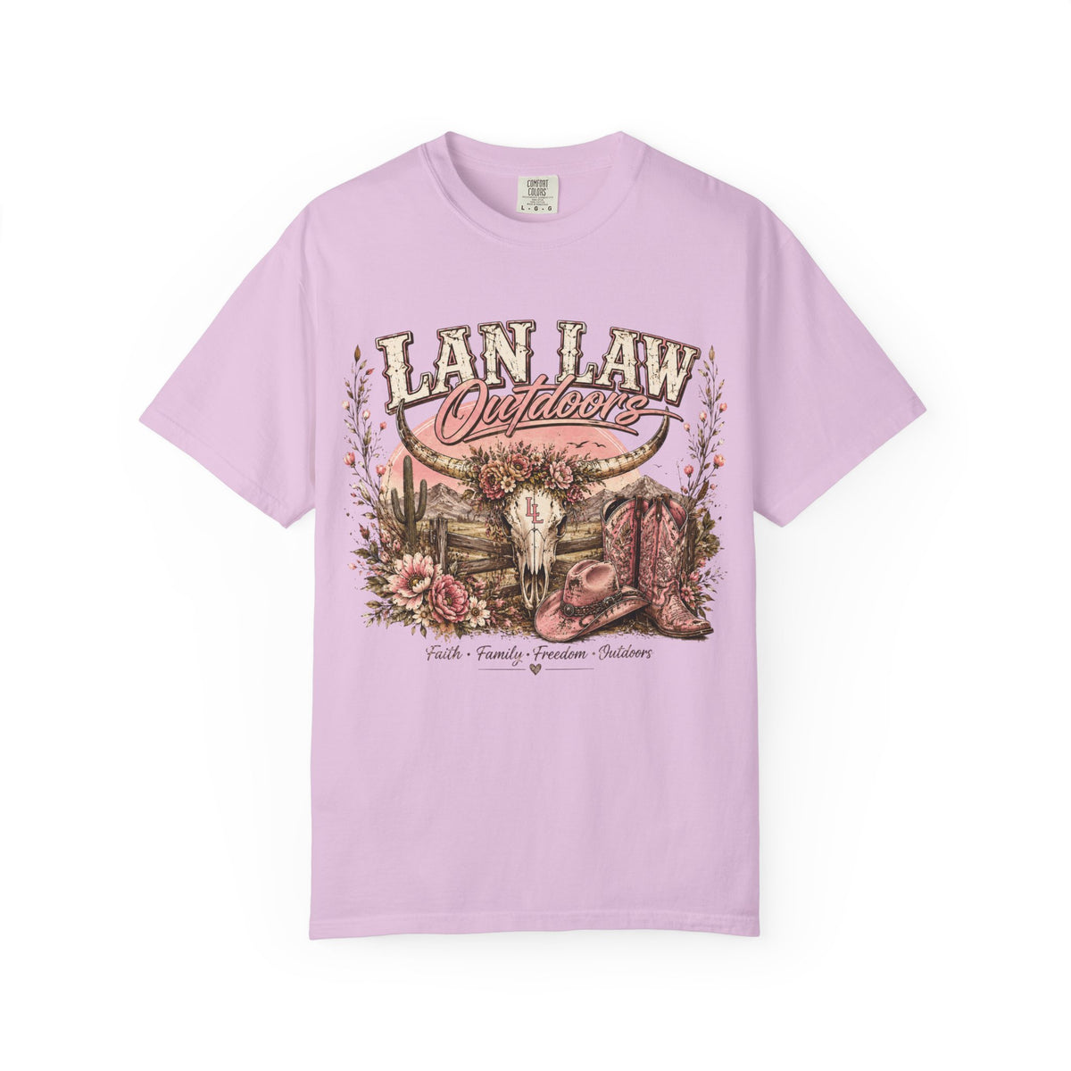 Cowboy Western Graphic T-Shirt — 'Lan Law Outdoors' Rustic Desert Design