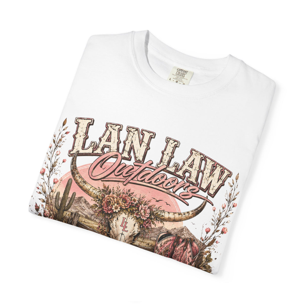 Cowboy Western Graphic T-Shirt — 'Lan Law Outdoors' Rustic Desert Design