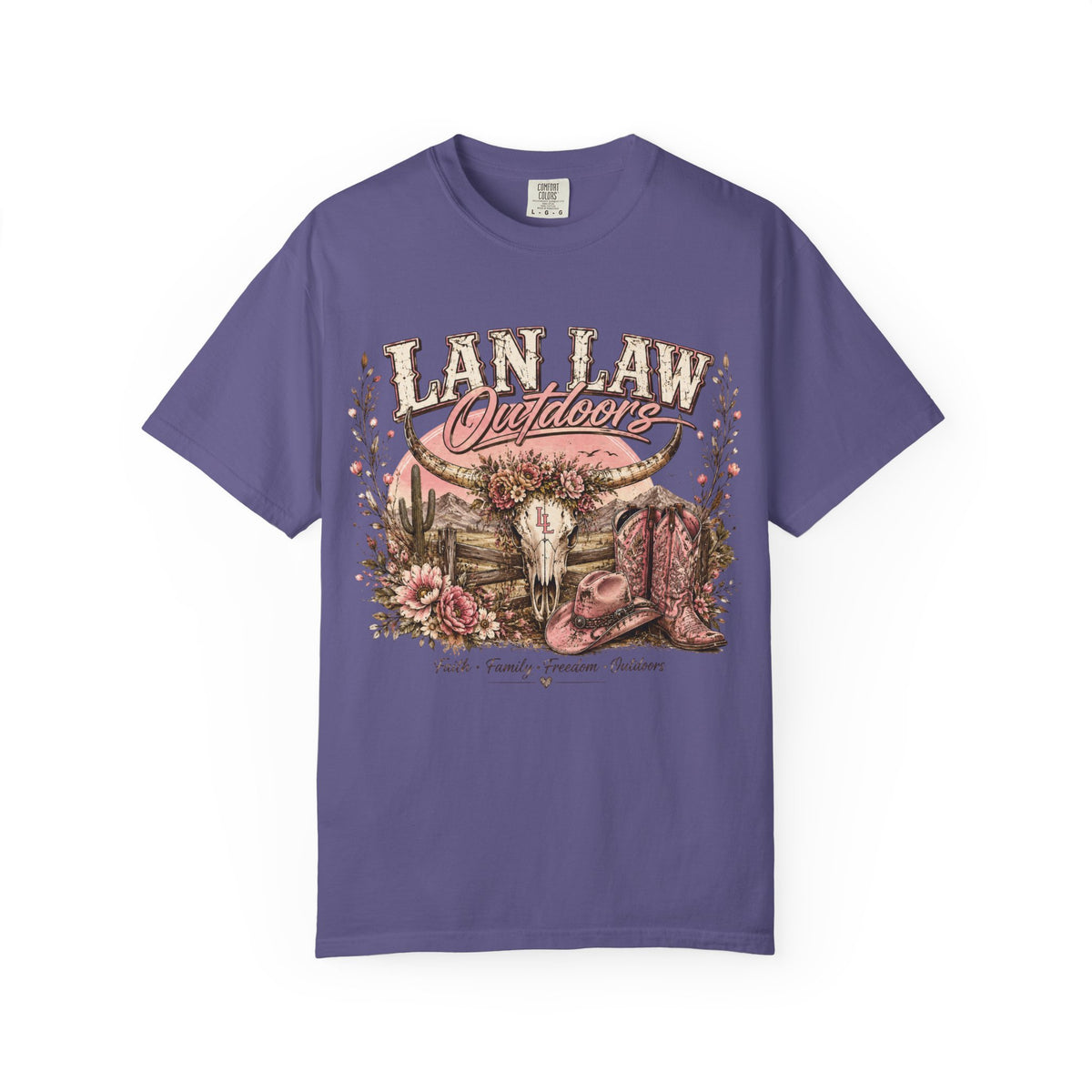 Cowboy Western Graphic T-Shirt — 'Lan Law Outdoors' Rustic Desert Design