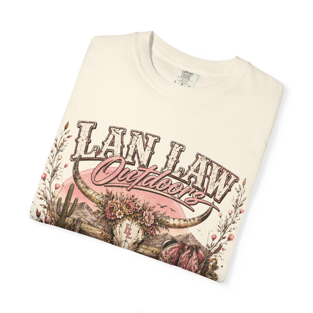 Cowboy Western Graphic T-Shirt — 'Lan Law Outdoors' Rustic Desert Design