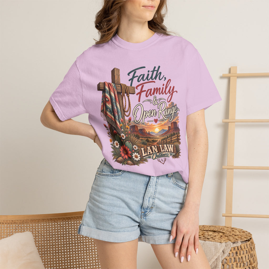 Faith, Family & Open Range T-Shirt — Western Ranch Lan Law Graphic Tee