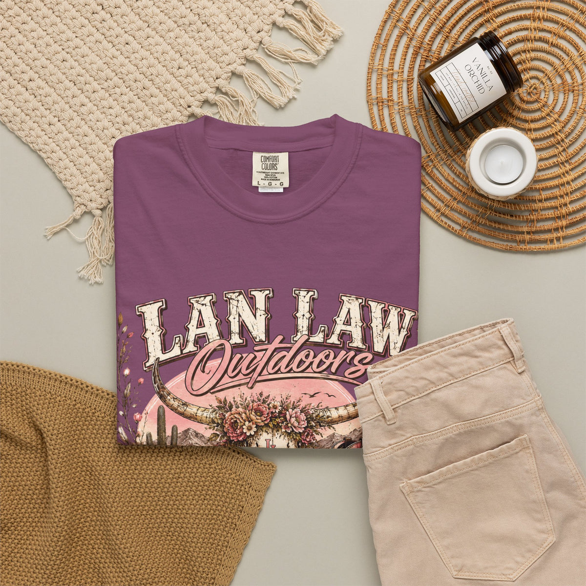 Cowboy Western Graphic T-Shirt — 'Lan Law Outdoors' Rustic Desert Design