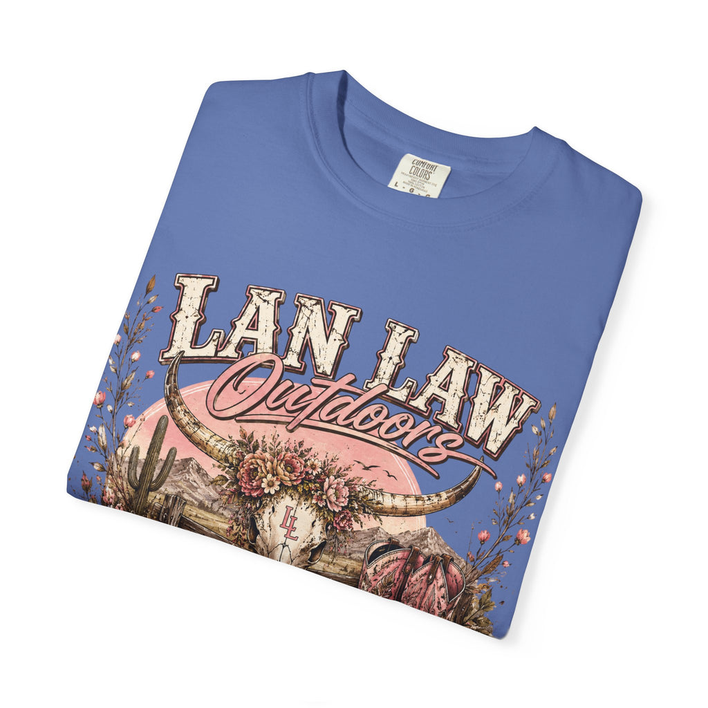 Cowboy Western Graphic T-Shirt — 'Lan Law Outdoors' Rustic Desert Design