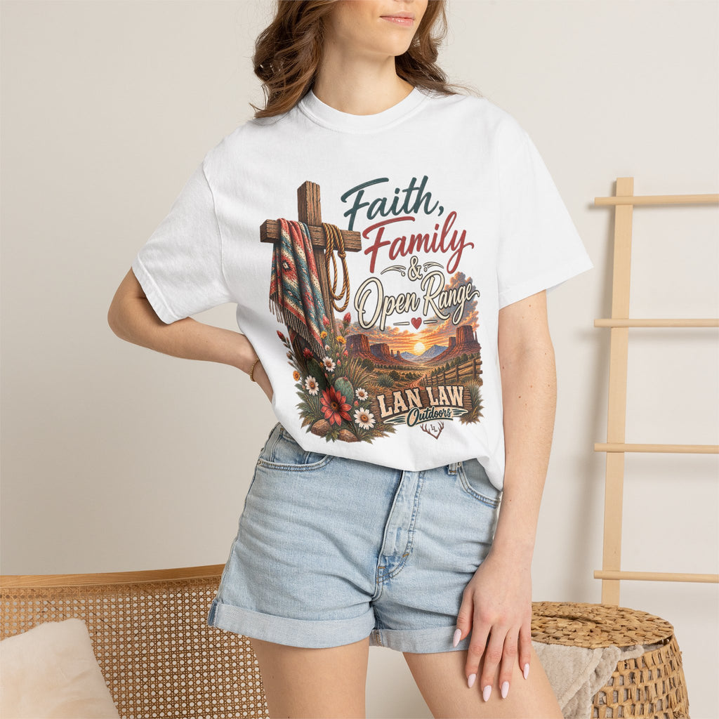 Faith, Family & Open Range T-Shirt — Western Ranch Lan Law Graphic Tee