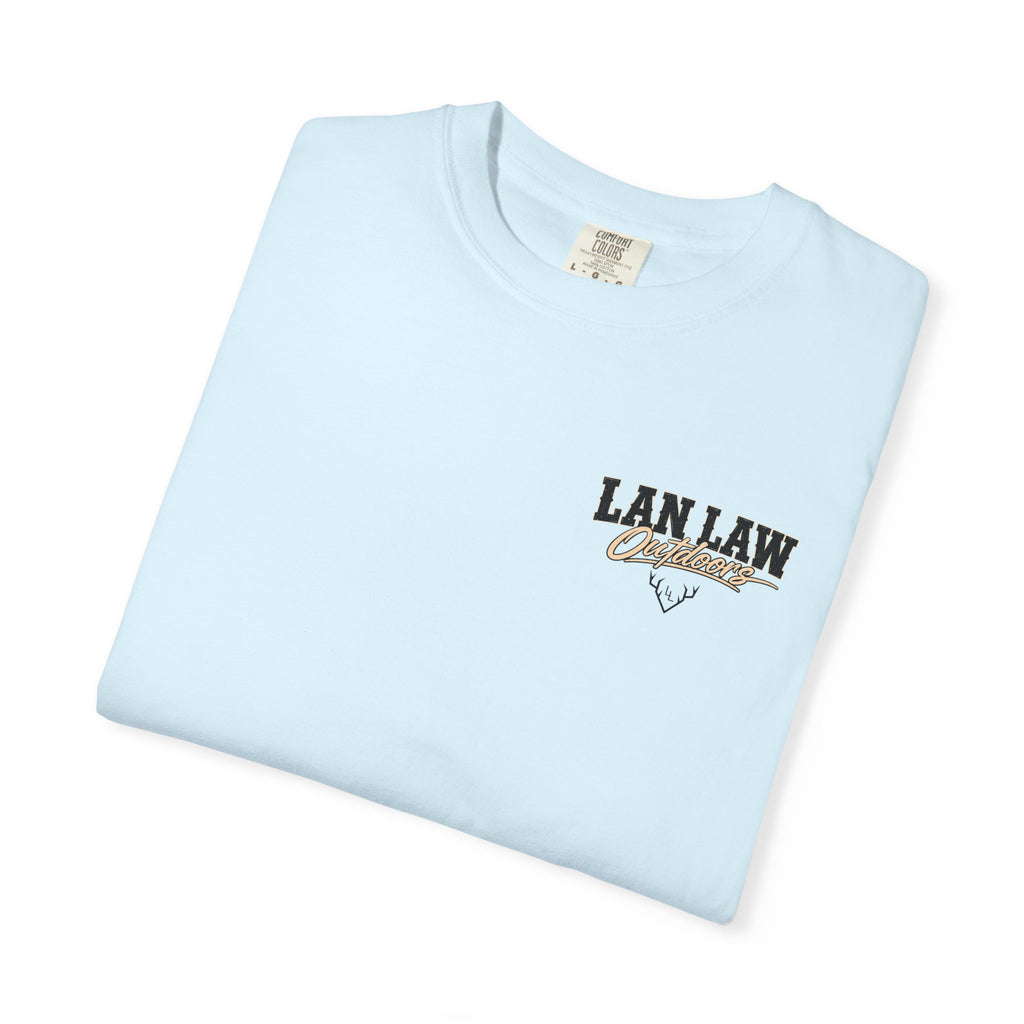 Lan Law Outdoors T-Shirt — American Flag Deer Skull Hunting Graphic Tee