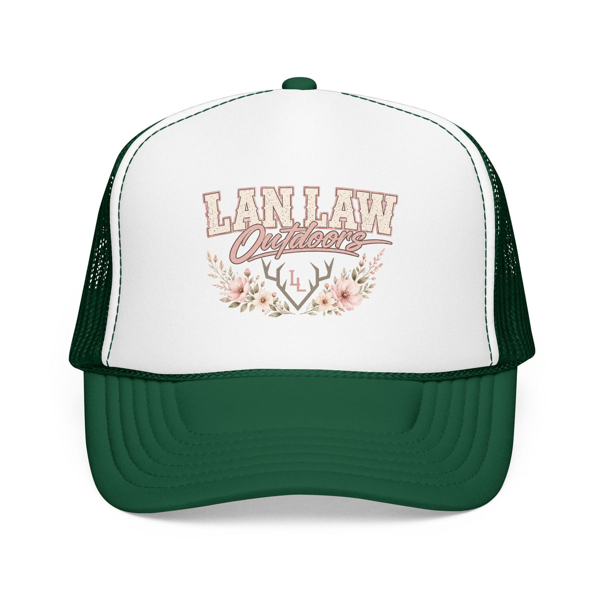 Trucker Hat — "Lan Law Outdoors" Floral Mesh Foam Cap