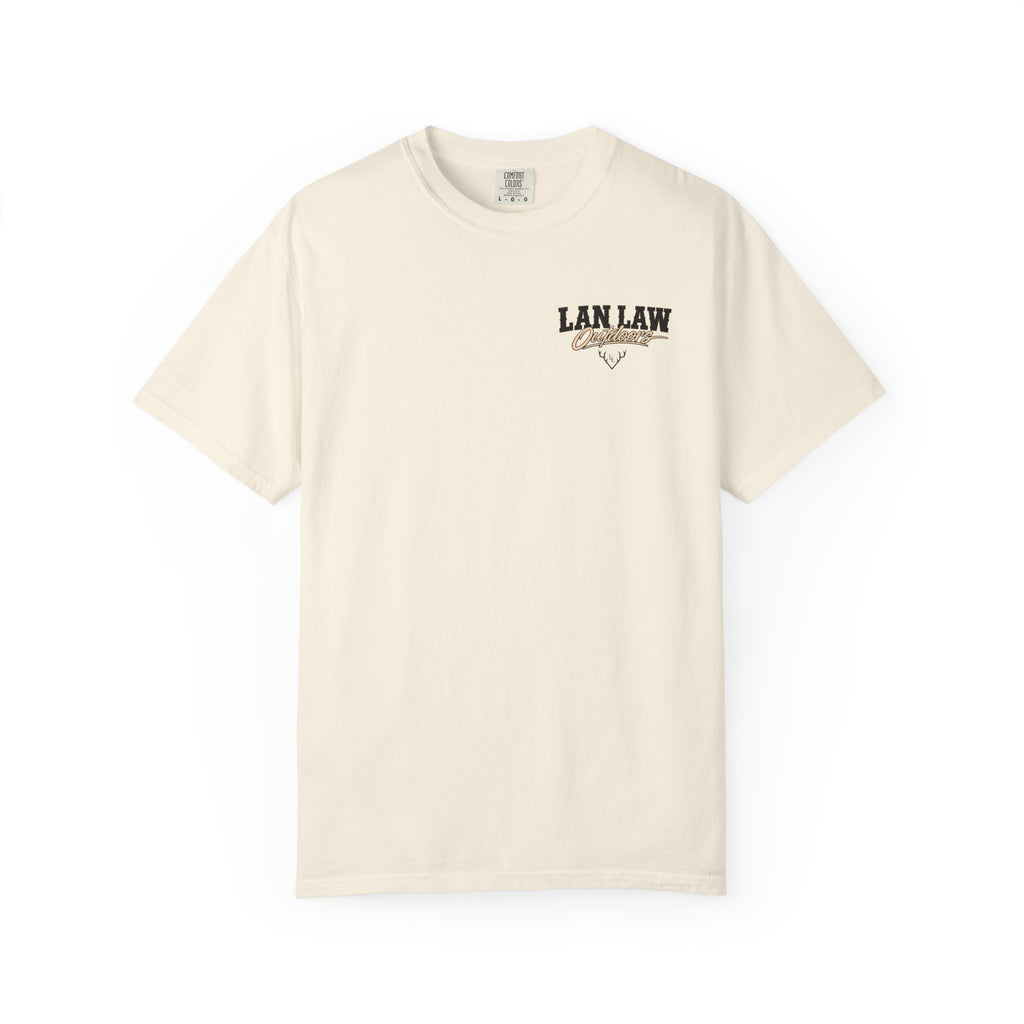 Lan Law Outdoors T-Shirt — American Flag Deer Skull Hunting Graphic Tee