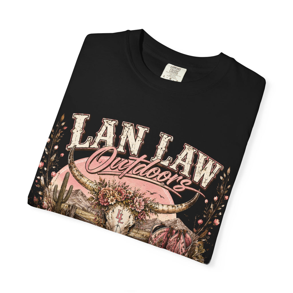 Cowboy Western Graphic T-Shirt — 'Lan Law Outdoors' Rustic Desert Design