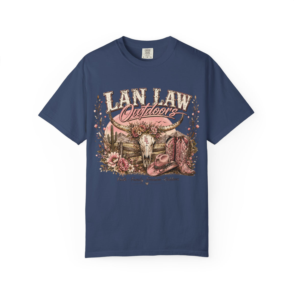 Cowboy Western Graphic T-Shirt — 'Lan Law Outdoors' Rustic Desert Design