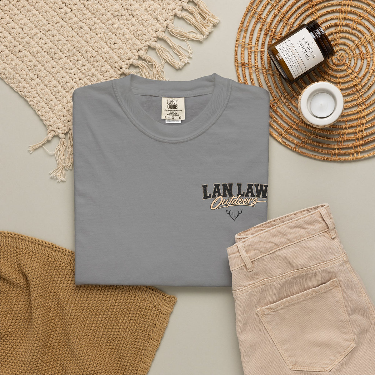 Lan Law Outdoors T-Shirt — American Flag Deer Skull Hunting Graphic Tee