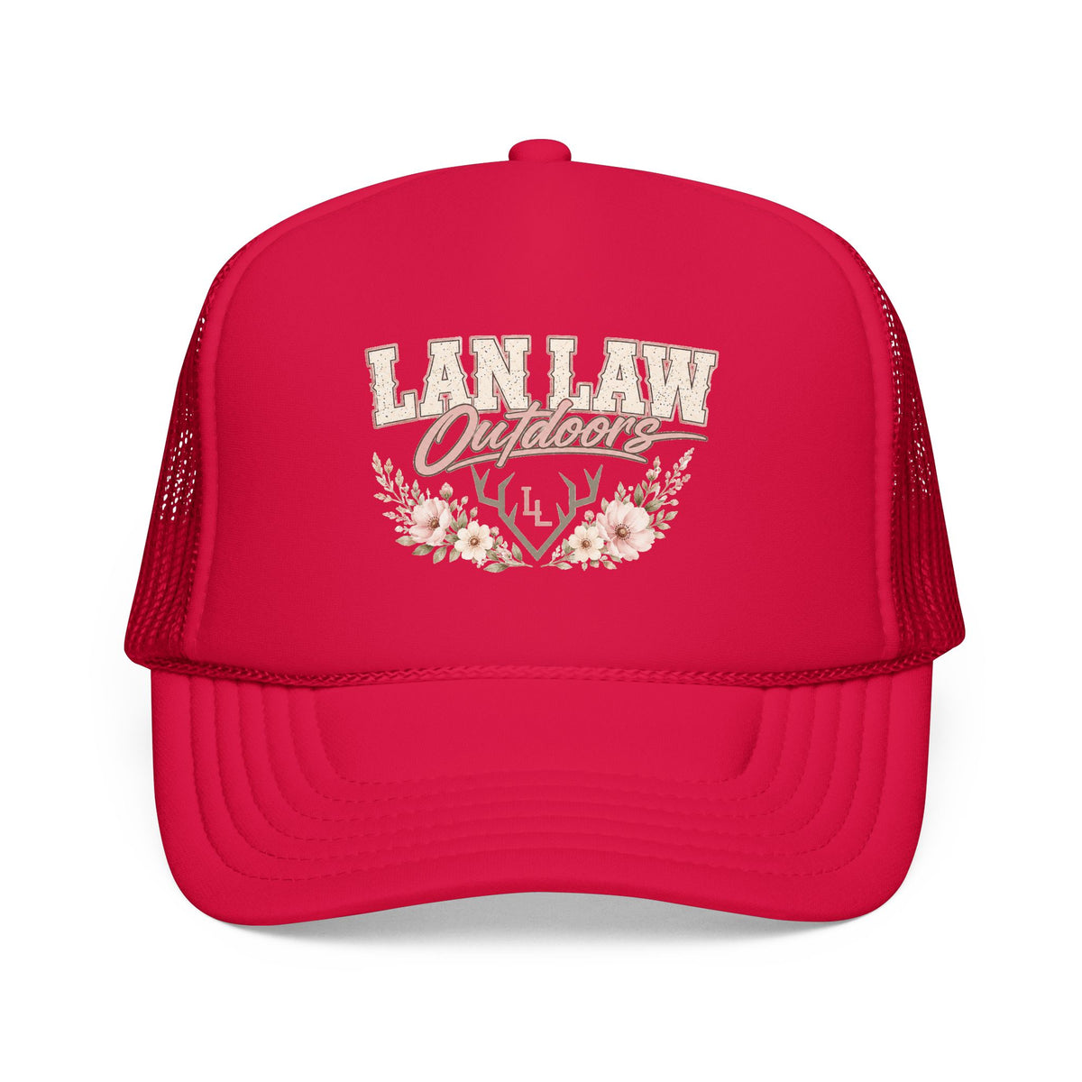 Trucker Hat — "Lan Law Outdoors" Floral Mesh Foam Cap