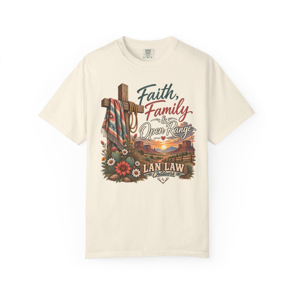 Faith, Family & Open Range T-Shirt — Western Ranch Lan Law Graphic Tee