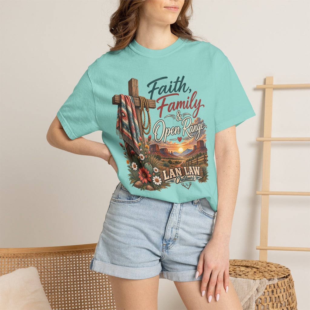 Faith, Family & Open Range T-Shirt — Western Ranch Lan Law Graphic Tee